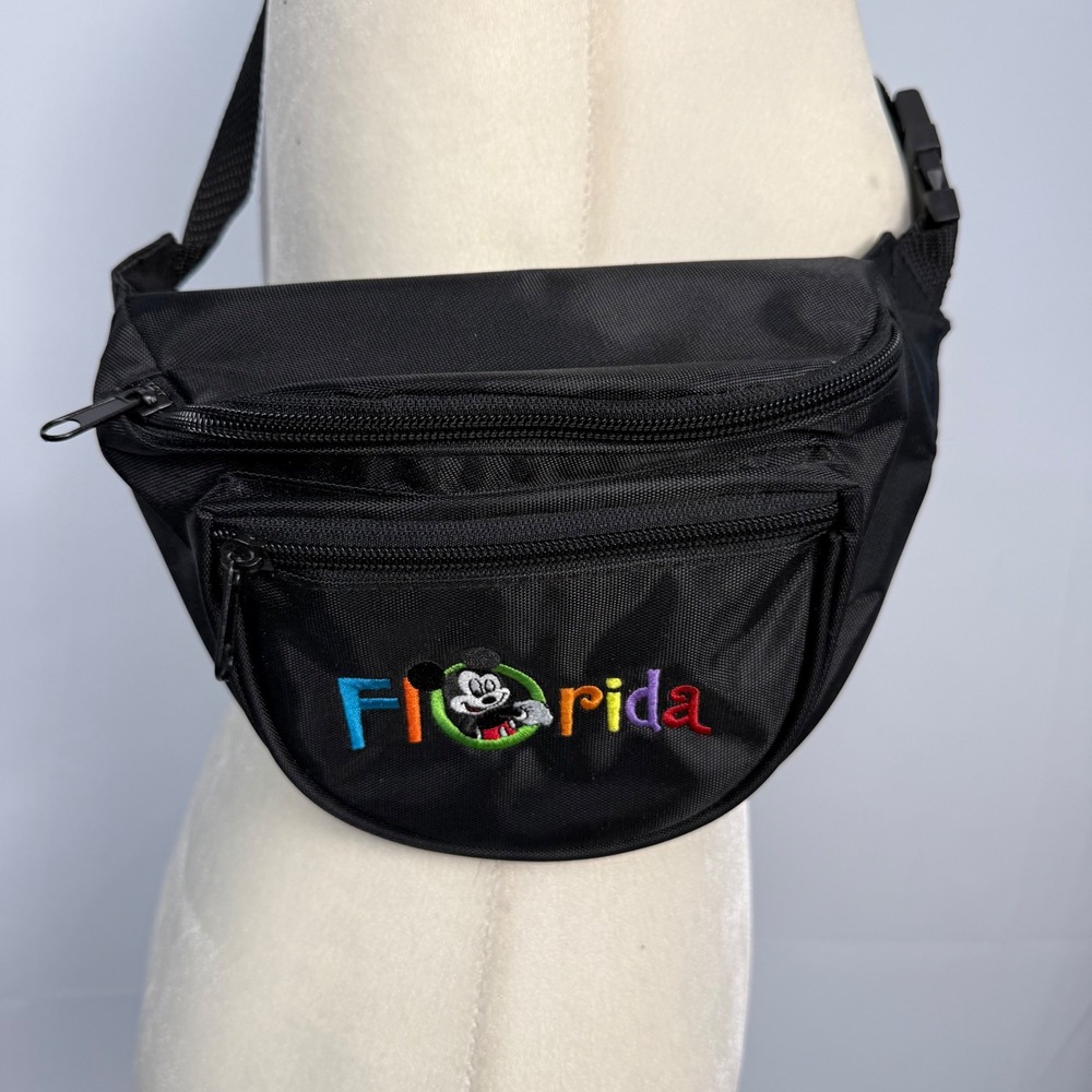 Vintage 90s Disney Fanny Pack Black Florida Mickey Mouse Embroidered Waist Bag‎